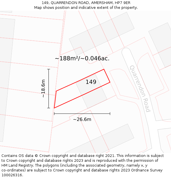 149, QUARRENDON ROAD, AMERSHAM, HP7 9ER: Plot and title map