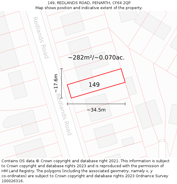 149, REDLANDS ROAD, PENARTH, CF64 2QP: Plot and title map