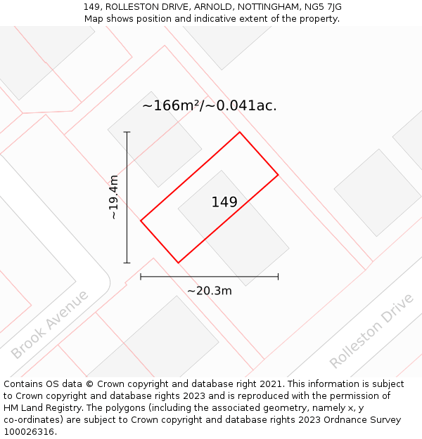 149, ROLLESTON DRIVE, ARNOLD, NOTTINGHAM, NG5 7JG: Plot and title map