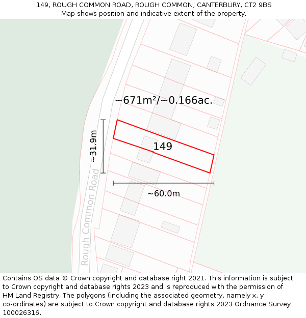 149, ROUGH COMMON ROAD, ROUGH COMMON, CANTERBURY, CT2 9BS: Plot and title map