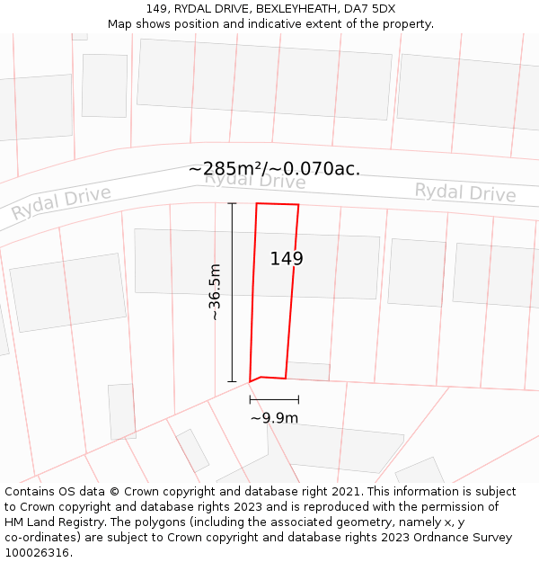 149, RYDAL DRIVE, BEXLEYHEATH, DA7 5DX: Plot and title map