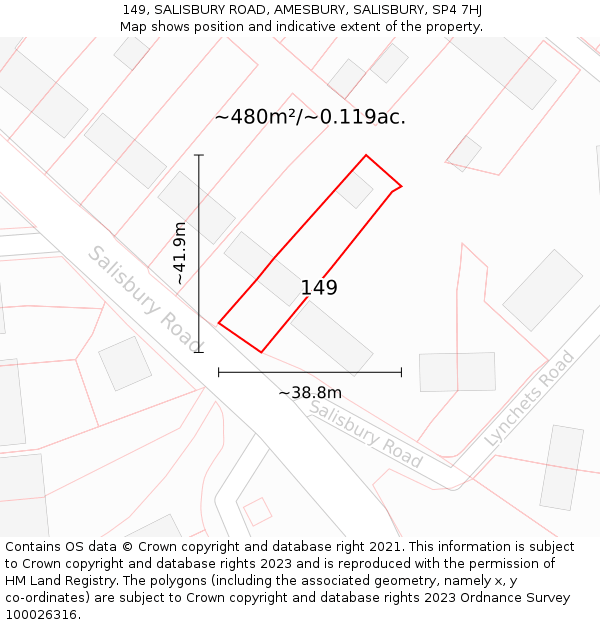 149, SALISBURY ROAD, AMESBURY, SALISBURY, SP4 7HJ: Plot and title map