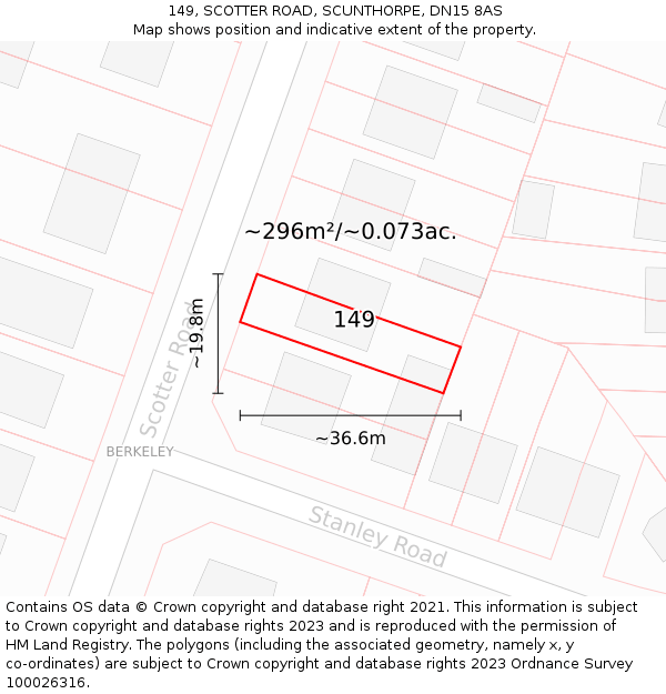 149, SCOTTER ROAD, SCUNTHORPE, DN15 8AS: Plot and title map