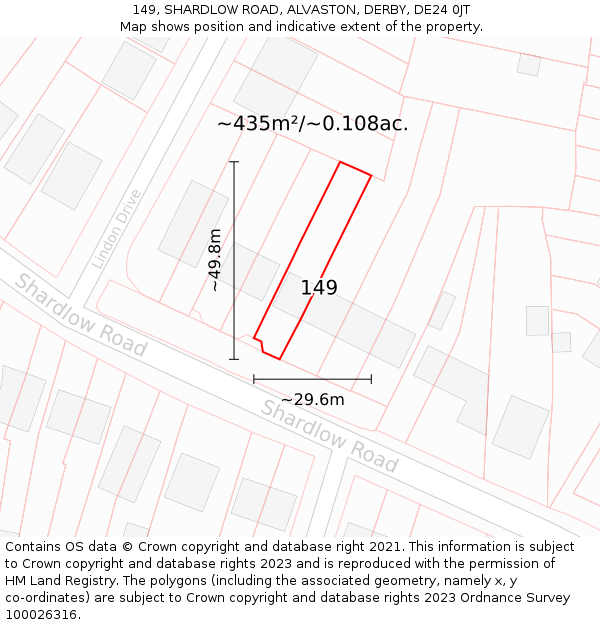 149, SHARDLOW ROAD, ALVASTON, DERBY, DE24 0JT: Plot and title map