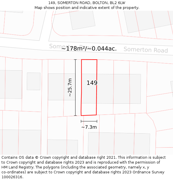 149, SOMERTON ROAD, BOLTON, BL2 6LW: Plot and title map