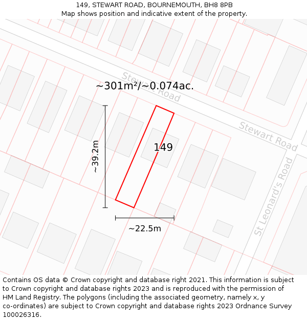 149, STEWART ROAD, BOURNEMOUTH, BH8 8PB: Plot and title map