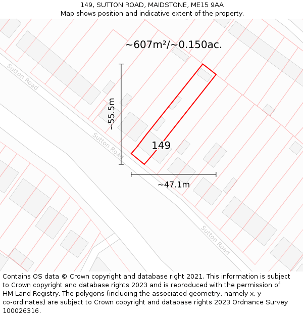 149, SUTTON ROAD, MAIDSTONE, ME15 9AA: Plot and title map
