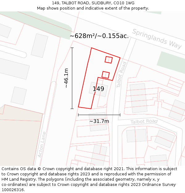 149, TALBOT ROAD, SUDBURY, CO10 1WG: Plot and title map
