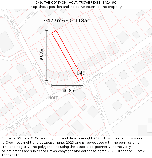 149, THE COMMON, HOLT, TROWBRIDGE, BA14 6QJ: Plot and title map