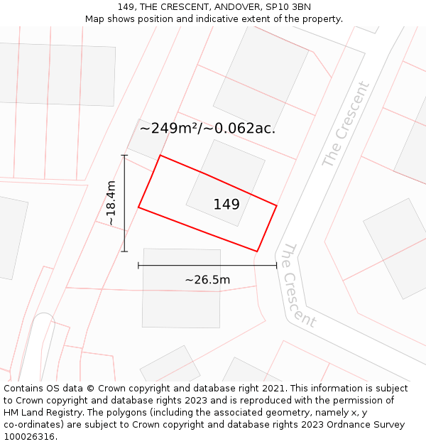 149, THE CRESCENT, ANDOVER, SP10 3BN: Plot and title map