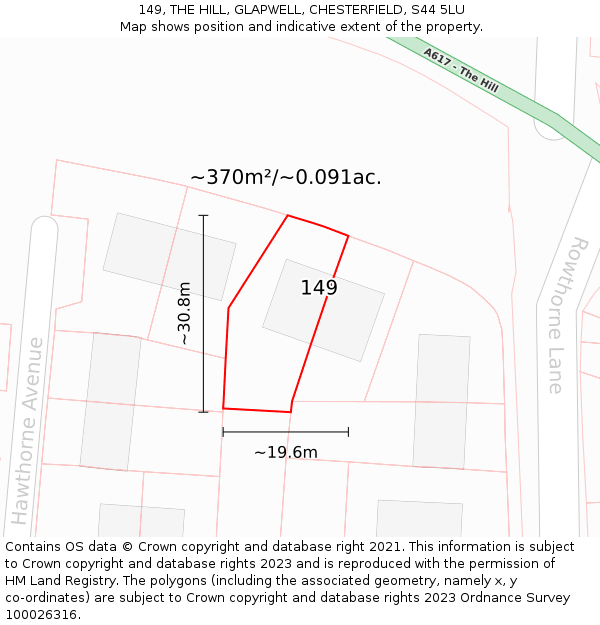149, THE HILL, GLAPWELL, CHESTERFIELD, S44 5LU: Plot and title map