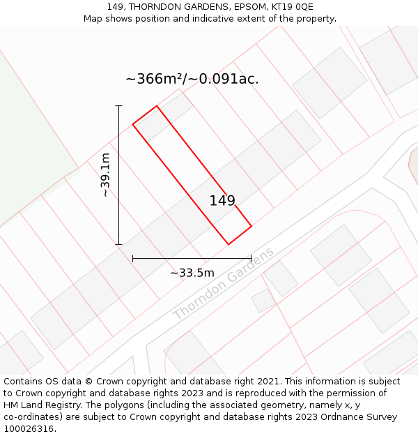 149, THORNDON GARDENS, EPSOM, KT19 0QE: Plot and title map