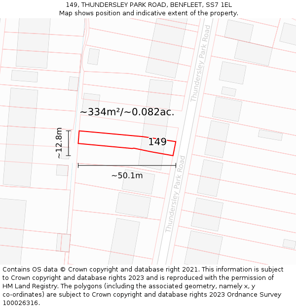 149, THUNDERSLEY PARK ROAD, BENFLEET, SS7 1EL: Plot and title map