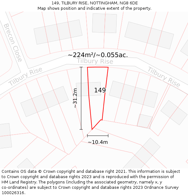 149, TILBURY RISE, NOTTINGHAM, NG8 6DE: Plot and title map