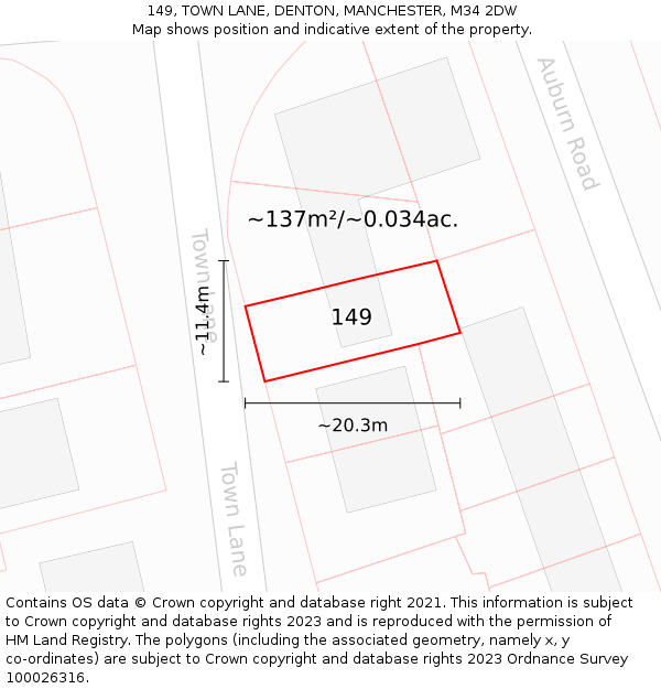 149, TOWN LANE, DENTON, MANCHESTER, M34 2DW: Plot and title map