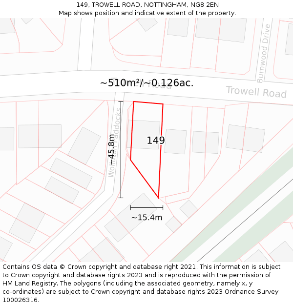 149, TROWELL ROAD, NOTTINGHAM, NG8 2EN: Plot and title map