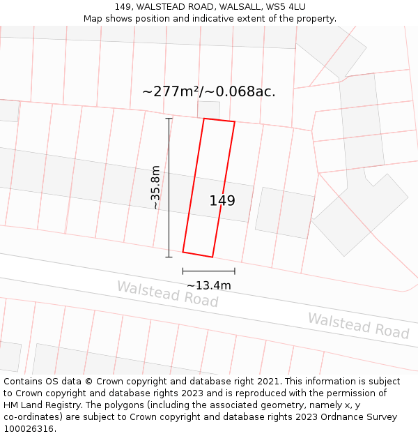 149, WALSTEAD ROAD, WALSALL, WS5 4LU: Plot and title map