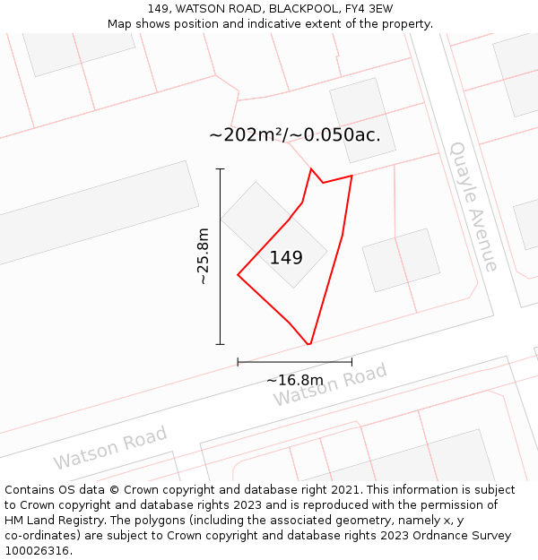 149, WATSON ROAD, BLACKPOOL, FY4 3EW: Plot and title map