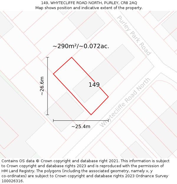 149, WHYTECLIFFE ROAD NORTH, PURLEY, CR8 2AQ: Plot and title map