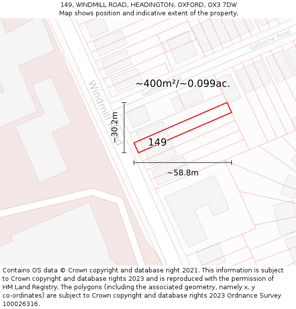 149, WINDMILL ROAD, HEADINGTON, OXFORD, OX3 7DW: Plot and title map