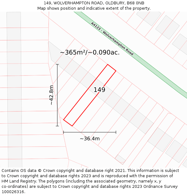 149, WOLVERHAMPTON ROAD, OLDBURY, B68 0NB: Plot and title map