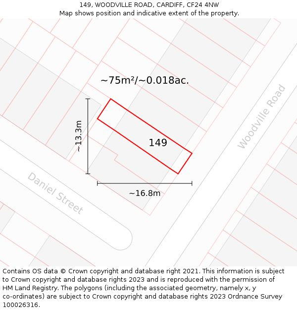 149, WOODVILLE ROAD, CARDIFF, CF24 4NW: Plot and title map