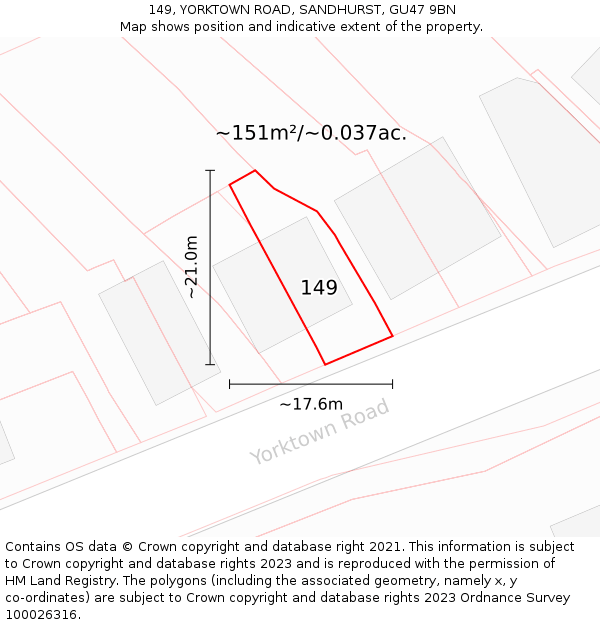 149, YORKTOWN ROAD, SANDHURST, GU47 9BN: Plot and title map