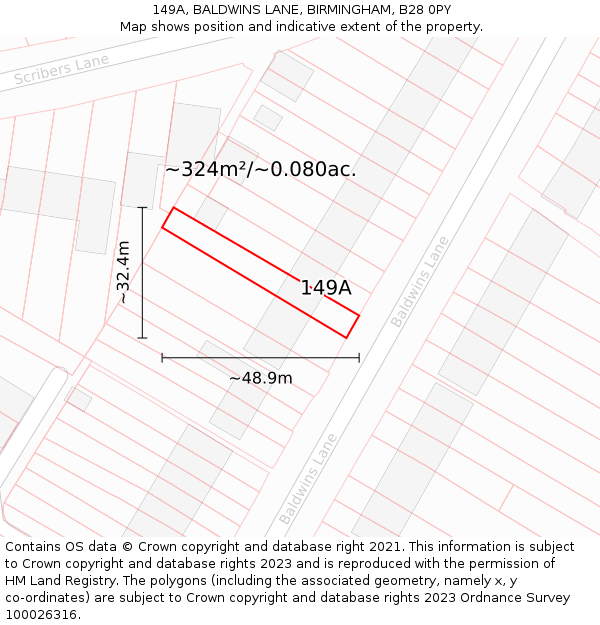 149A, BALDWINS LANE, BIRMINGHAM, B28 0PY: Plot and title map