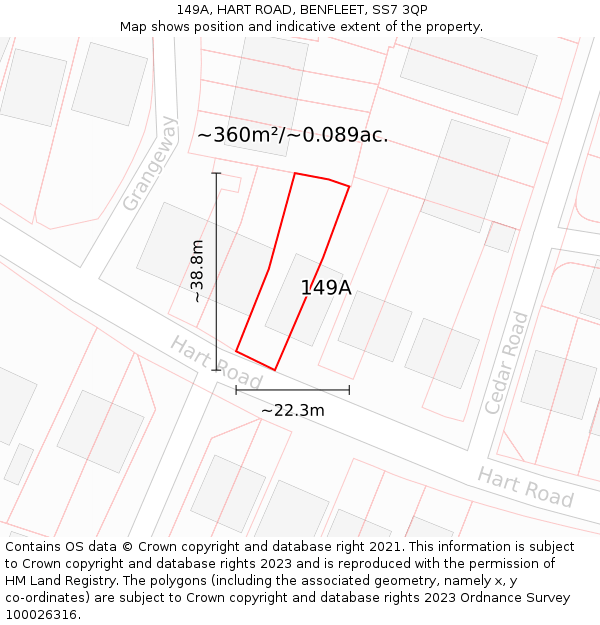 149A, HART ROAD, BENFLEET, SS7 3QP: Plot and title map