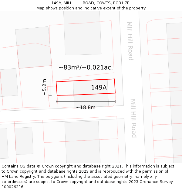 149A, MILL HILL ROAD, COWES, PO31 7EL: Plot and title map