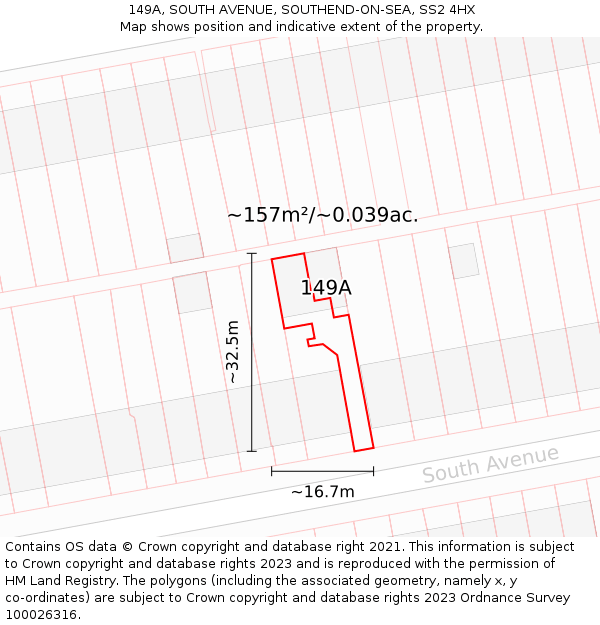 149A, SOUTH AVENUE, SOUTHEND-ON-SEA, SS2 4HX: Plot and title map