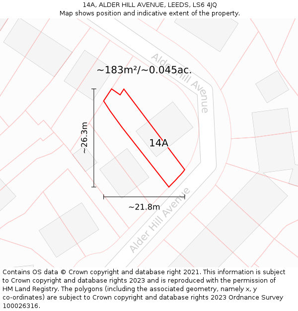 14A, ALDER HILL AVENUE, LEEDS, LS6 4JQ: Plot and title map