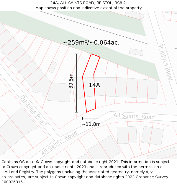 14A, ALL SAINTS ROAD, BRISTOL, BS8 2JJ: Plot and title map
