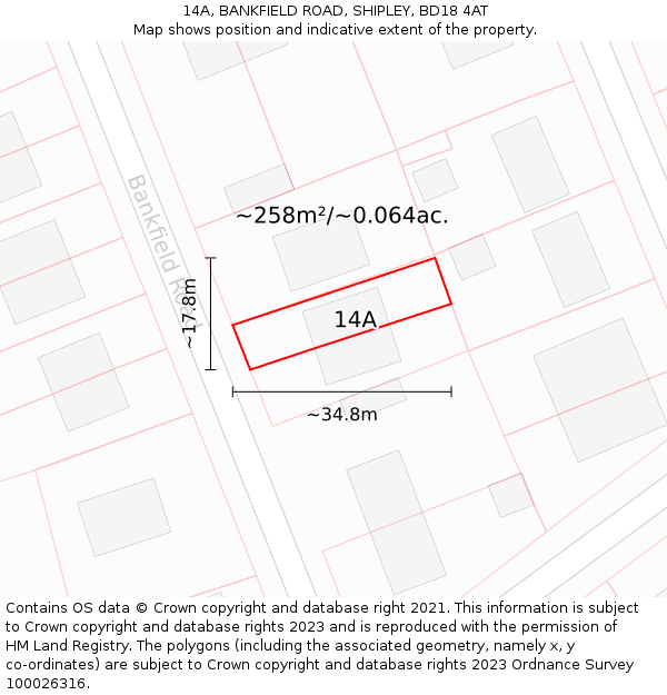 14A, BANKFIELD ROAD, SHIPLEY, BD18 4AT: Plot and title map