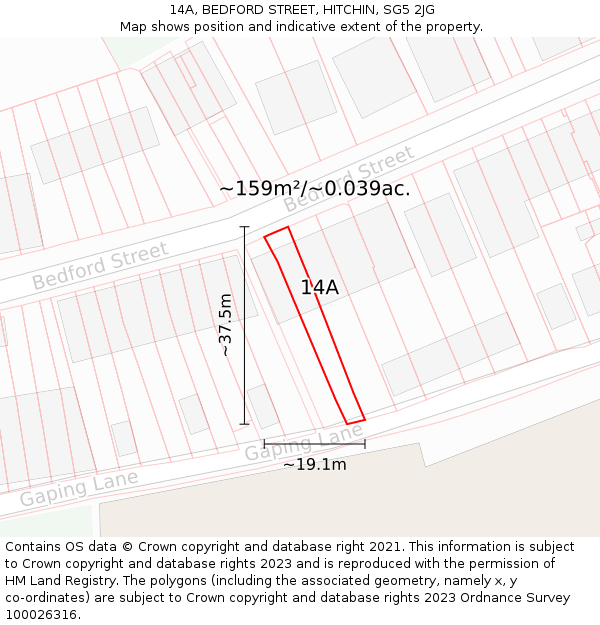 14A, BEDFORD STREET, HITCHIN, SG5 2JG: Plot and title map