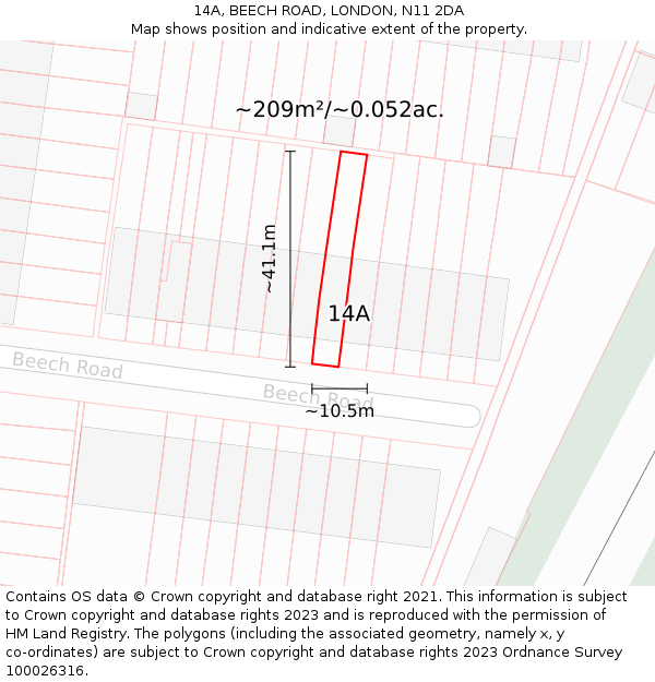 14A, BEECH ROAD, LONDON, N11 2DA: Plot and title map