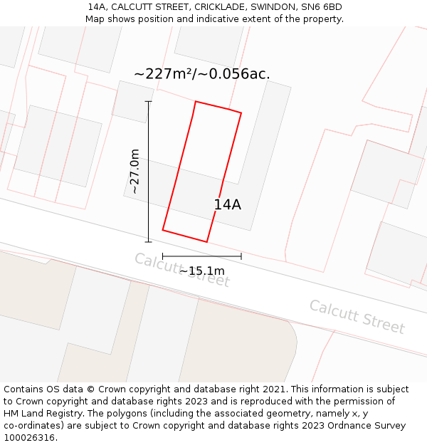 14A, CALCUTT STREET, CRICKLADE, SWINDON, SN6 6BD: Plot and title map