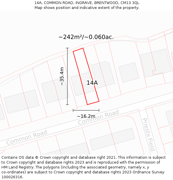 14A, COMMON ROAD, INGRAVE, BRENTWOOD, CM13 3QL: Plot and title map