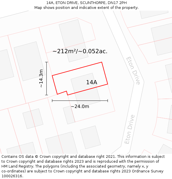 14A, ETON DRIVE, SCUNTHORPE, DN17 2PH: Plot and title map