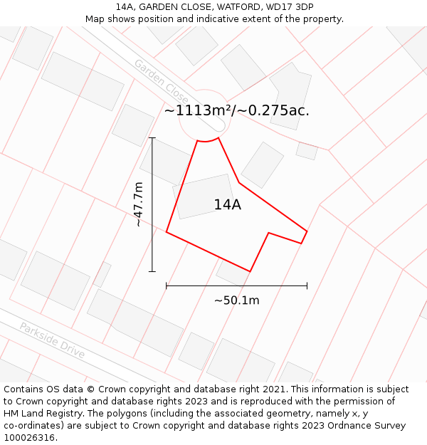 14A, GARDEN CLOSE, WATFORD, WD17 3DP: Plot and title map