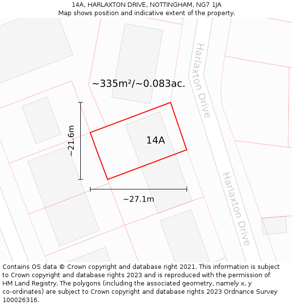 14A, HARLAXTON DRIVE, NOTTINGHAM, NG7 1JA: Plot and title map