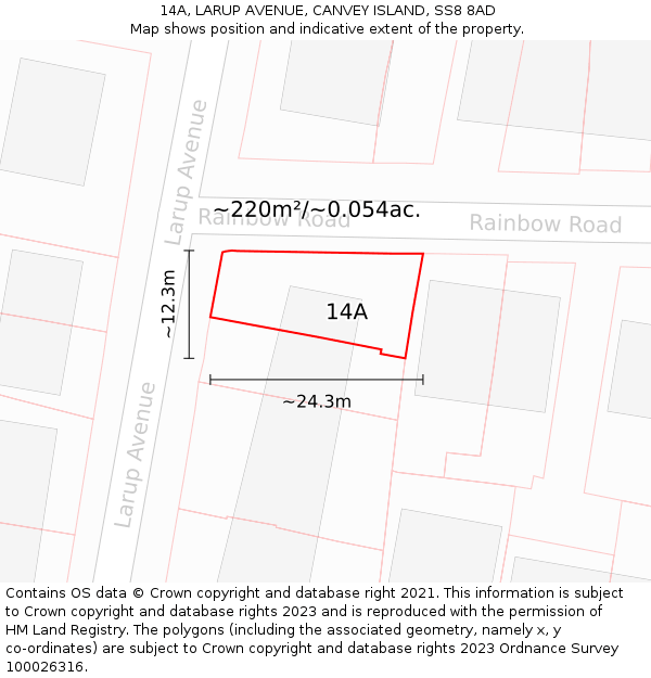 14A, LARUP AVENUE, CANVEY ISLAND, SS8 8AD: Plot and title map