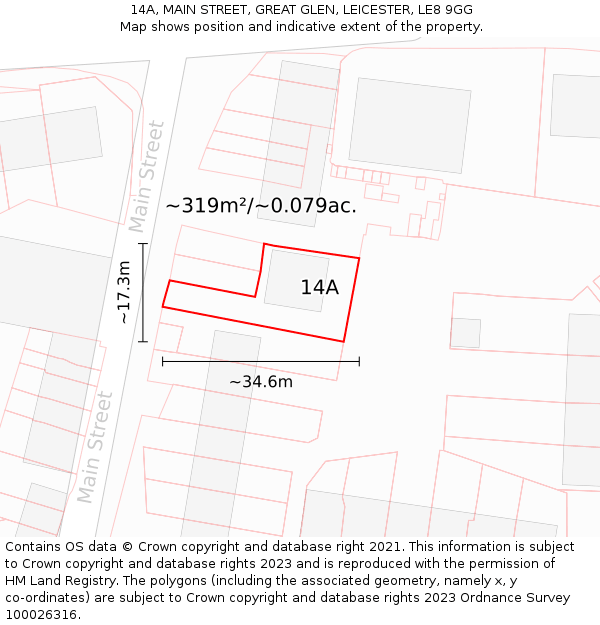 14A, MAIN STREET, GREAT GLEN, LEICESTER, LE8 9GG: Plot and title map