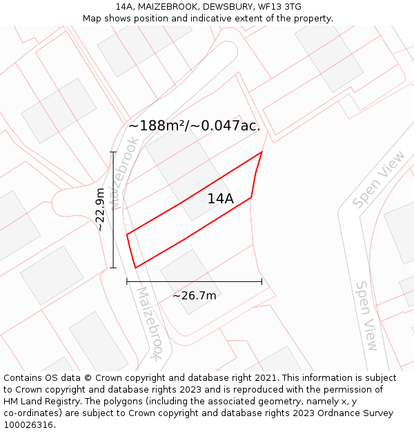 14A, MAIZEBROOK, DEWSBURY, WF13 3TG: Plot and title map
