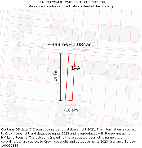 14A, MELCOMBE ROAD, BENFLEET, SS7 5NB: Plot and title map