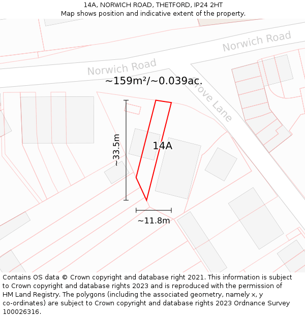 14A, NORWICH ROAD, THETFORD, IP24 2HT: Plot and title map