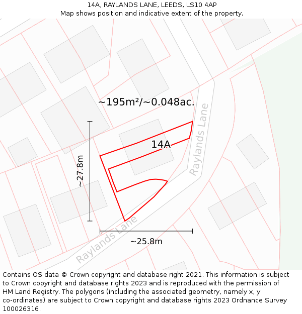 14A, RAYLANDS LANE, LEEDS, LS10 4AP: Plot and title map