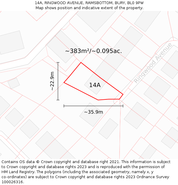 14A, RINGWOOD AVENUE, RAMSBOTTOM, BURY, BL0 9PW: Plot and title map
