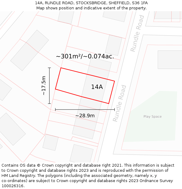 14A, RUNDLE ROAD, STOCKSBRIDGE, SHEFFIELD, S36 1FA: Plot and title map