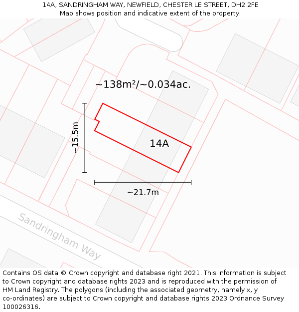 14A, SANDRINGHAM WAY, NEWFIELD, CHESTER LE STREET, DH2 2FE: Plot and title map